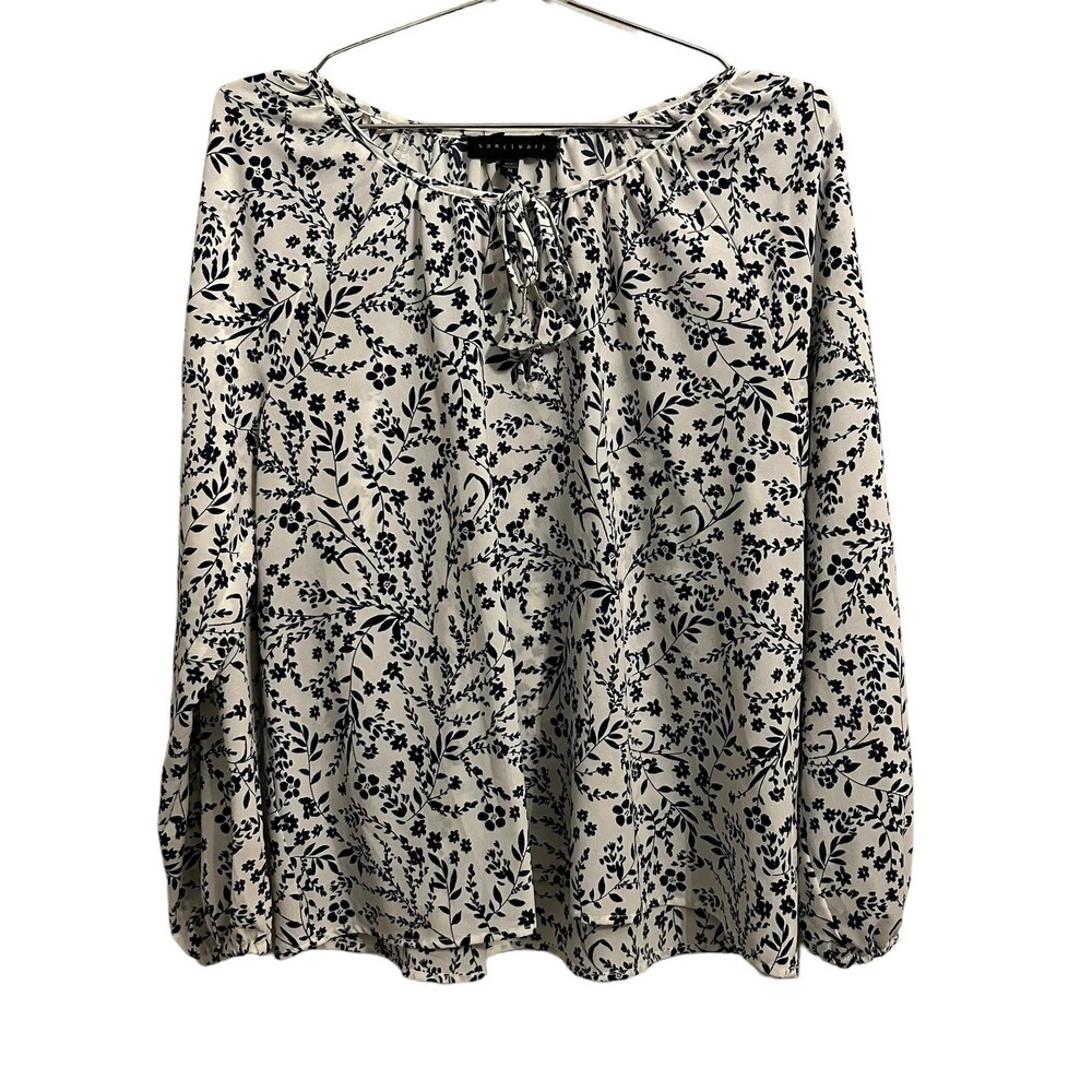 Sanctuary White & Black Leaf Print Boho Peasant Top M